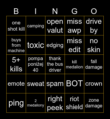 Fortnite bingo Card