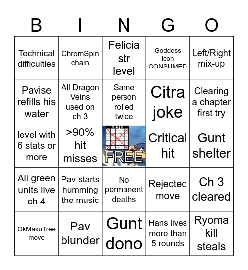 Youtube Plays Fire Emblem Fates Stream 2 Bingo Card