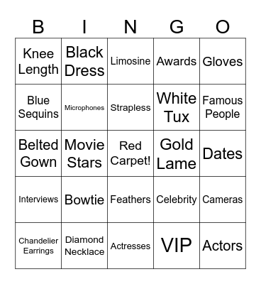 Red Carpet Bingo Card