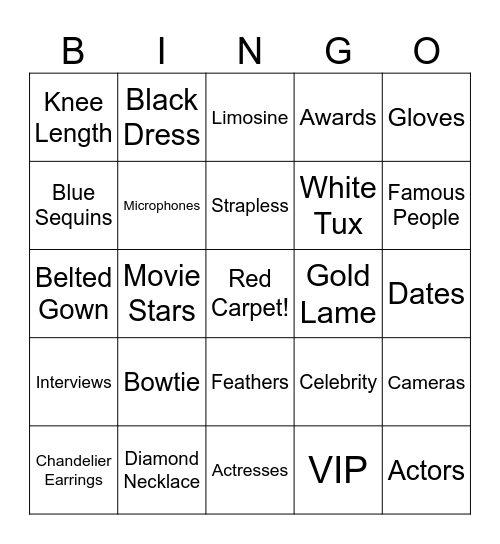 Red Carpet Bingo Card