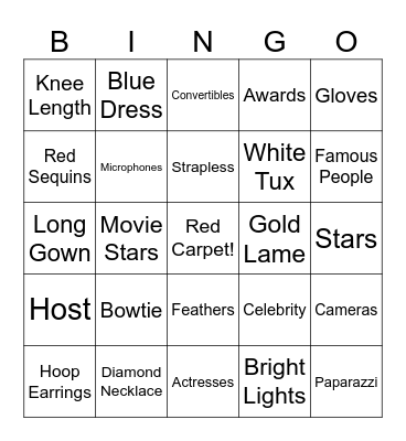 Red Carpet Bingo Card