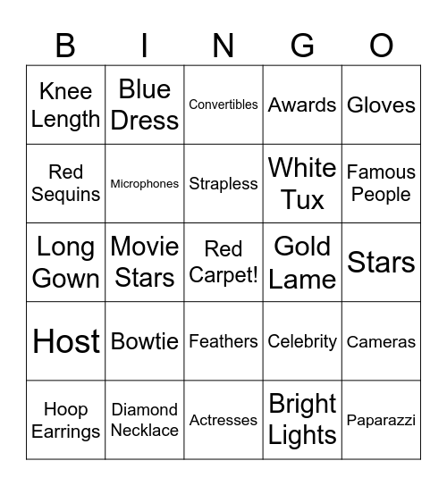 Red Carpet Bingo Card