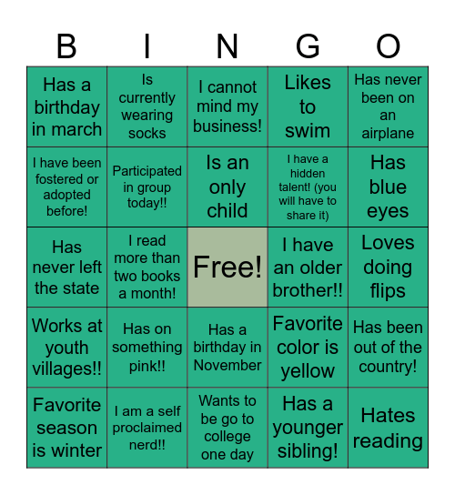 Untitled Bingo Card