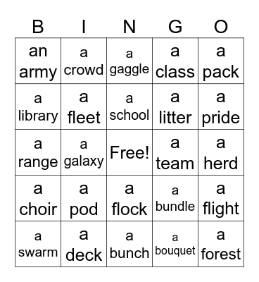 Collective Nouns Bingo Card