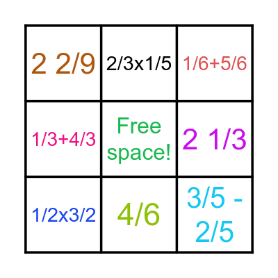 Fractions Bingo Card