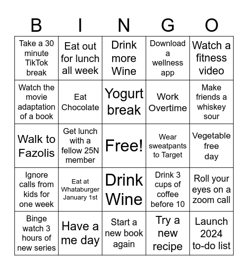 Wellness Bingo Card
