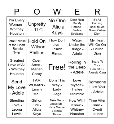 Girl Bingo Card