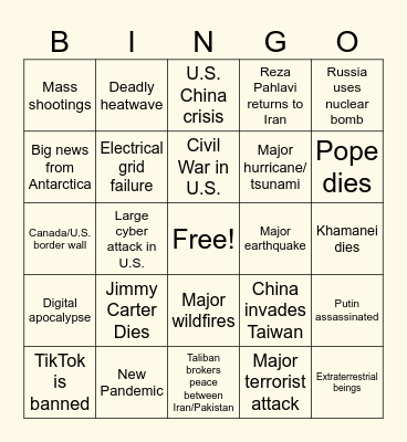 2024 Chaos Bingo by @Azadi4Iran Bingo Card