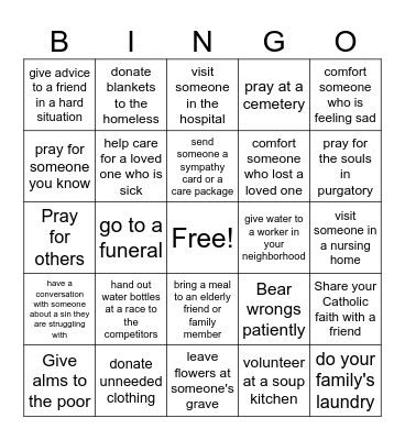 Spiritual and Corporal Works of Mercy Bingo Card