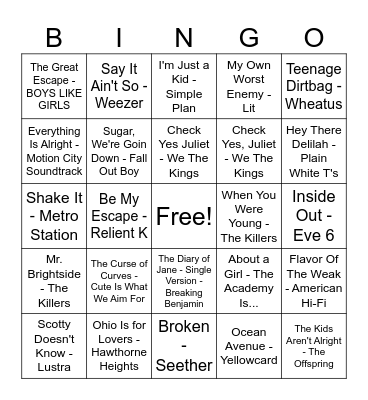 Millennial Punk Bingo Card