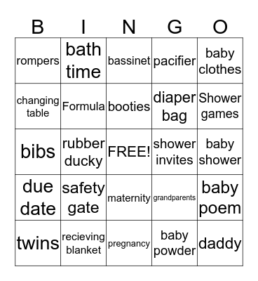 Baby Shower Bingo Card