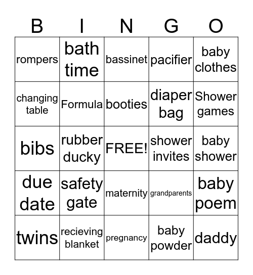 Baby Shower Bingo Card