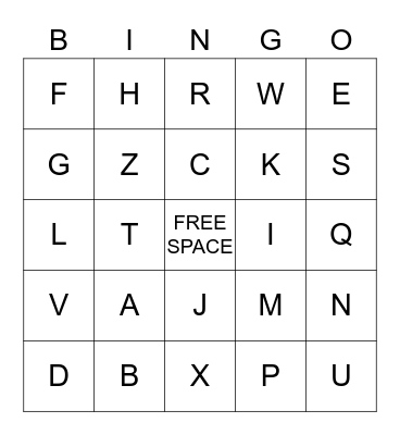 LETTERS Bingo Card