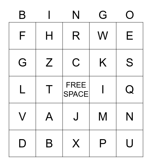 LETTERS Bingo Card