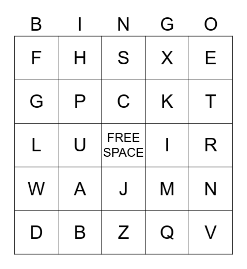 LETTER Bingo Card