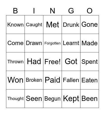 Irregular verbs Bingo Card