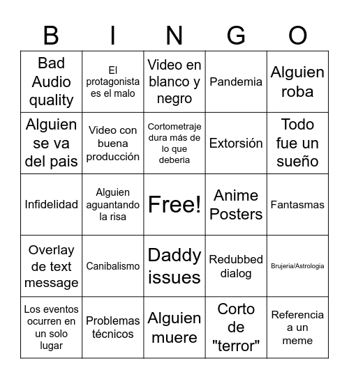 CINEDITAR CRINGE BINGO Card