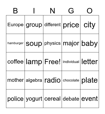 Untitled Bingo Card