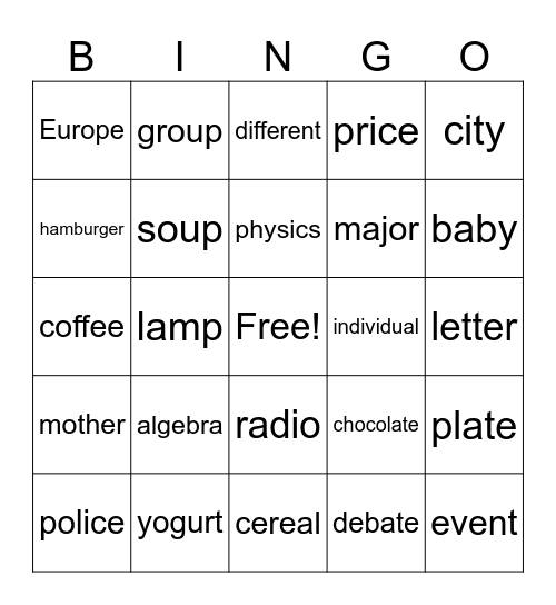 Untitled Bingo Card