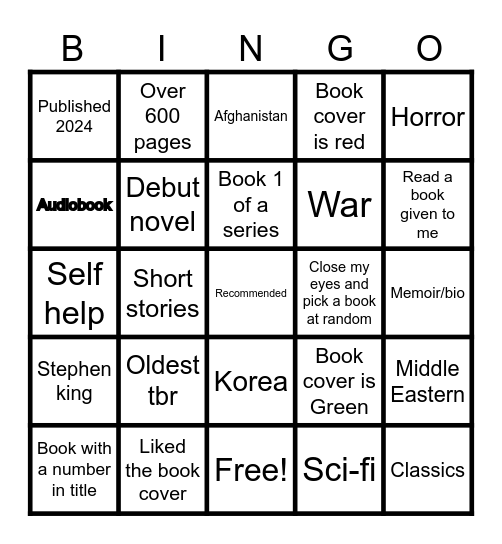 Reading Challenge 2024 Bingo Card