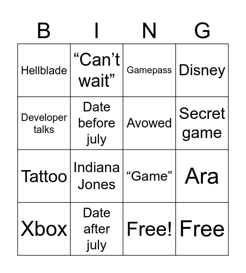 Untitled Bingo Card