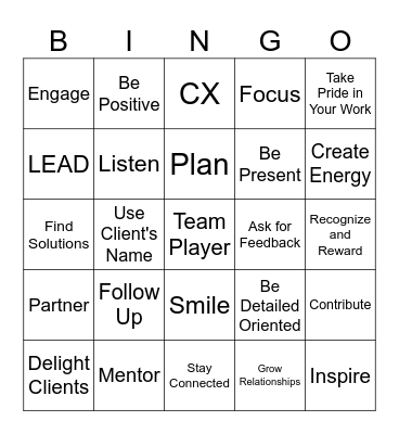 EXCELLENCE Bingo Card