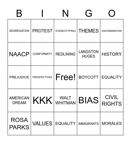 EQUALITY Bingo Card