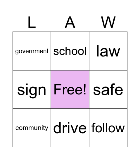 Laws Bingo Card