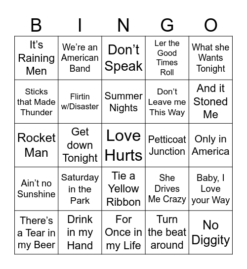 Bingo 70 Bingo Card