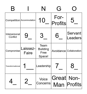 Team Building Bingo Card