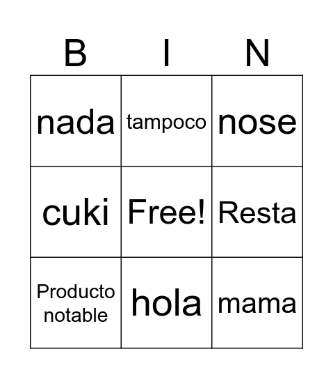 Productos notables Bingo Card