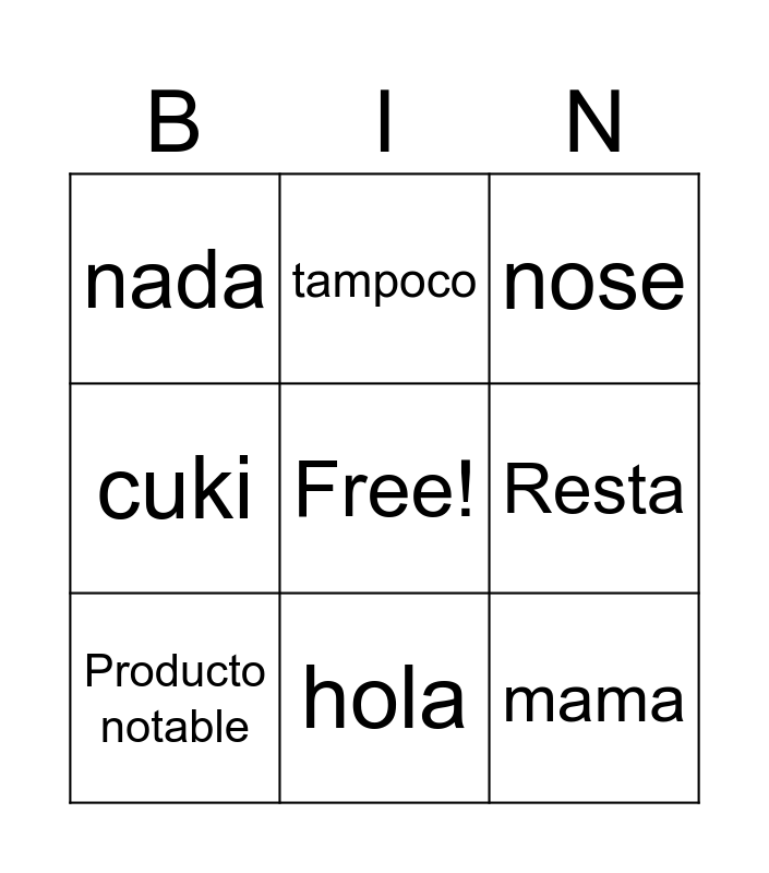 Productos notables Bingo Card