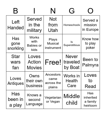 Getting to Know You Bingo Card