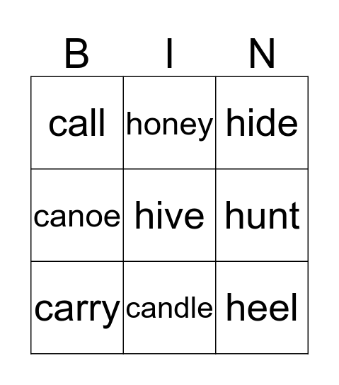 Vocabulary Bingo 11/12 Bingo Card