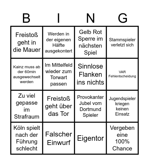 Spieltags Bingo 1. FC Köln Bingo Card