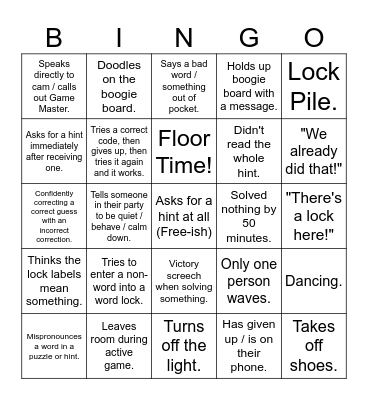 Customer Bingo Card
