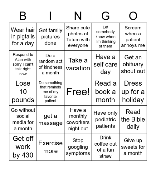 Krysta's New Year's Bingo Card