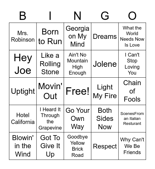 Boomer Generation Bingo Card