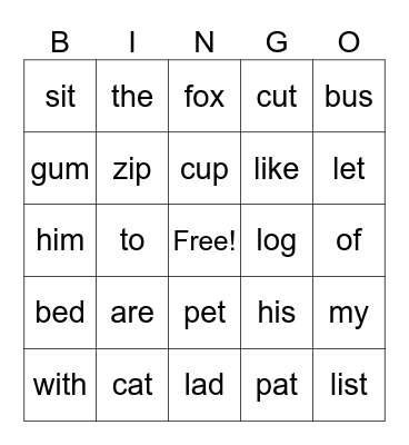 Mixed Vowels Bingo Card