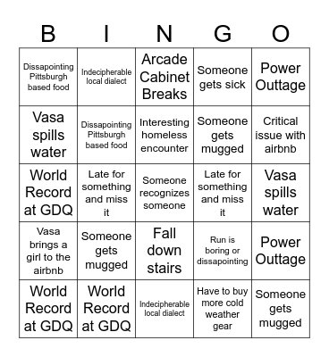 Pitts Trip Bingo Card