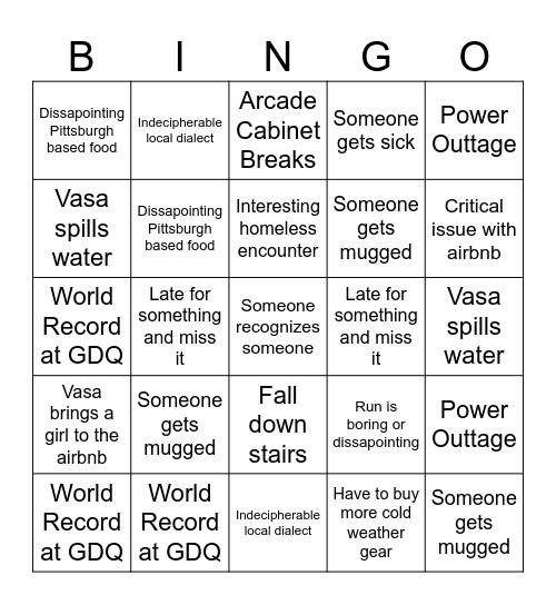 Pitts Trip Bingo Card