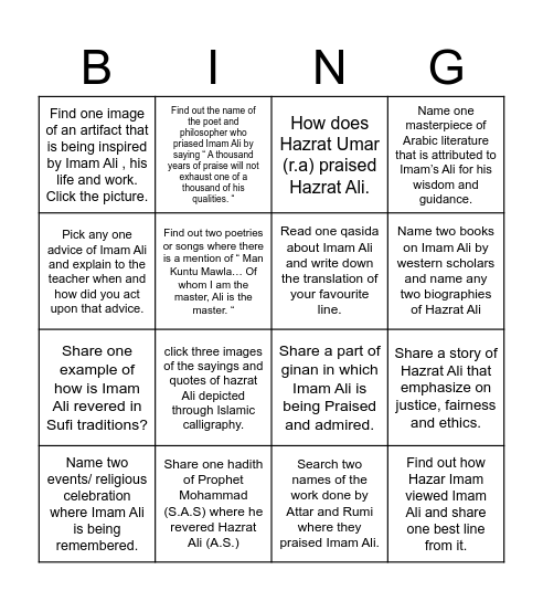 Ali's legacy Bingo Card