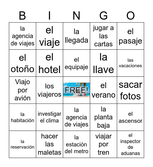 Vocabulario de viajes SSC Bingo Card