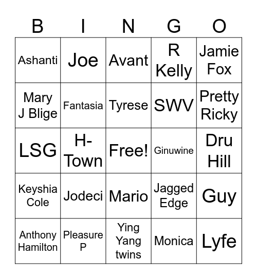 Cru R&B Bingo Card