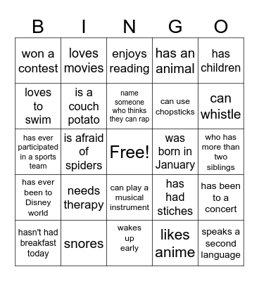FIND SOMEONE WHO? Bingo Card