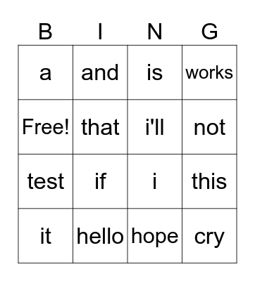 Untitled Bingo Card