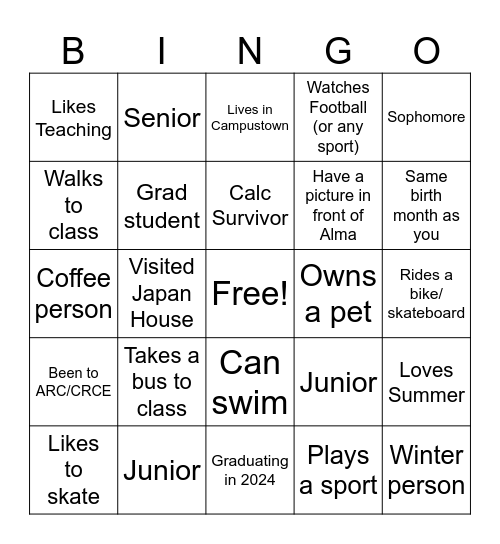 Icebreaker Bingo Card