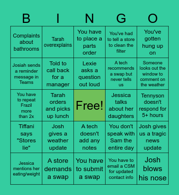 FRAZIL Customer Service BINGO Card