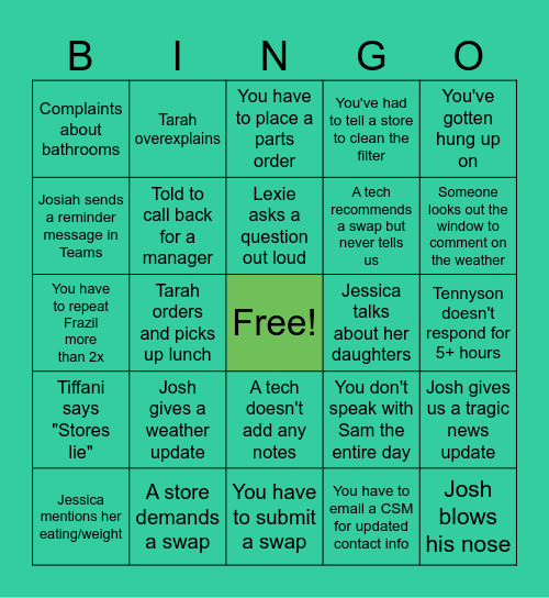 FRAZIL Customer Service BINGO Card