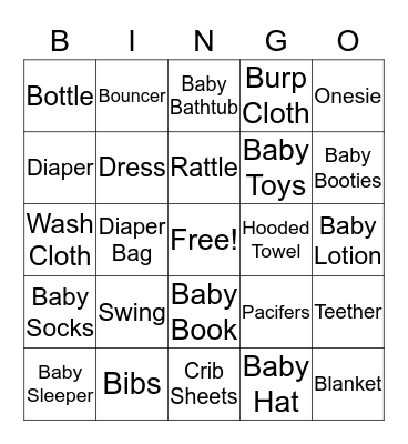 Baby Shower Gift Bingo Card